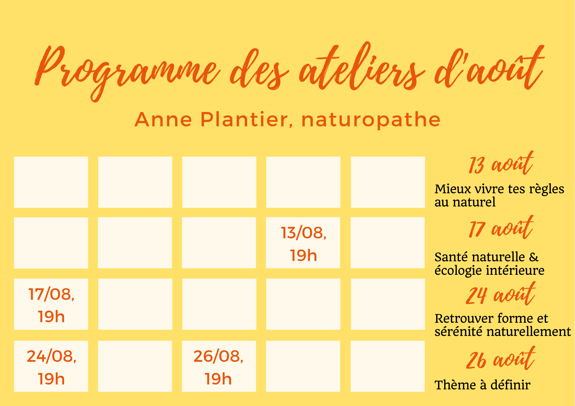 planning ateliers bien-être